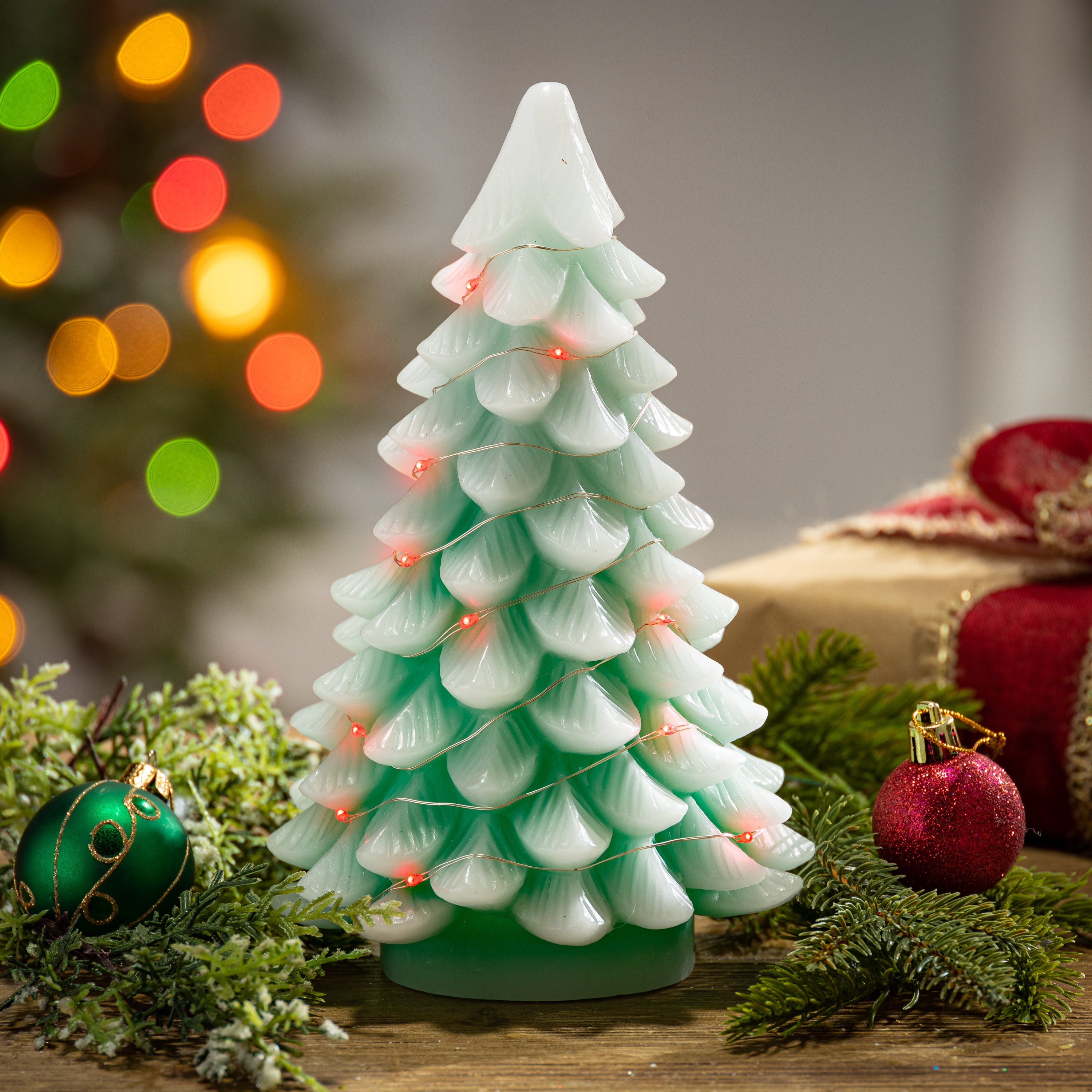 Set of 2 9.05-in H Battery- Operated Lighted Green Christmas Tree with Color Changing LED Lights
